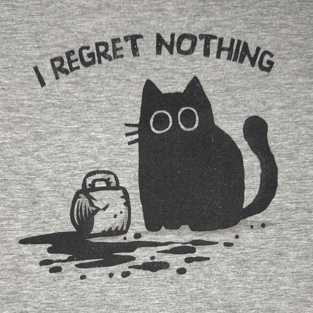 Port and Company Gray Cat Tee with Black Print Women’s Size Medium